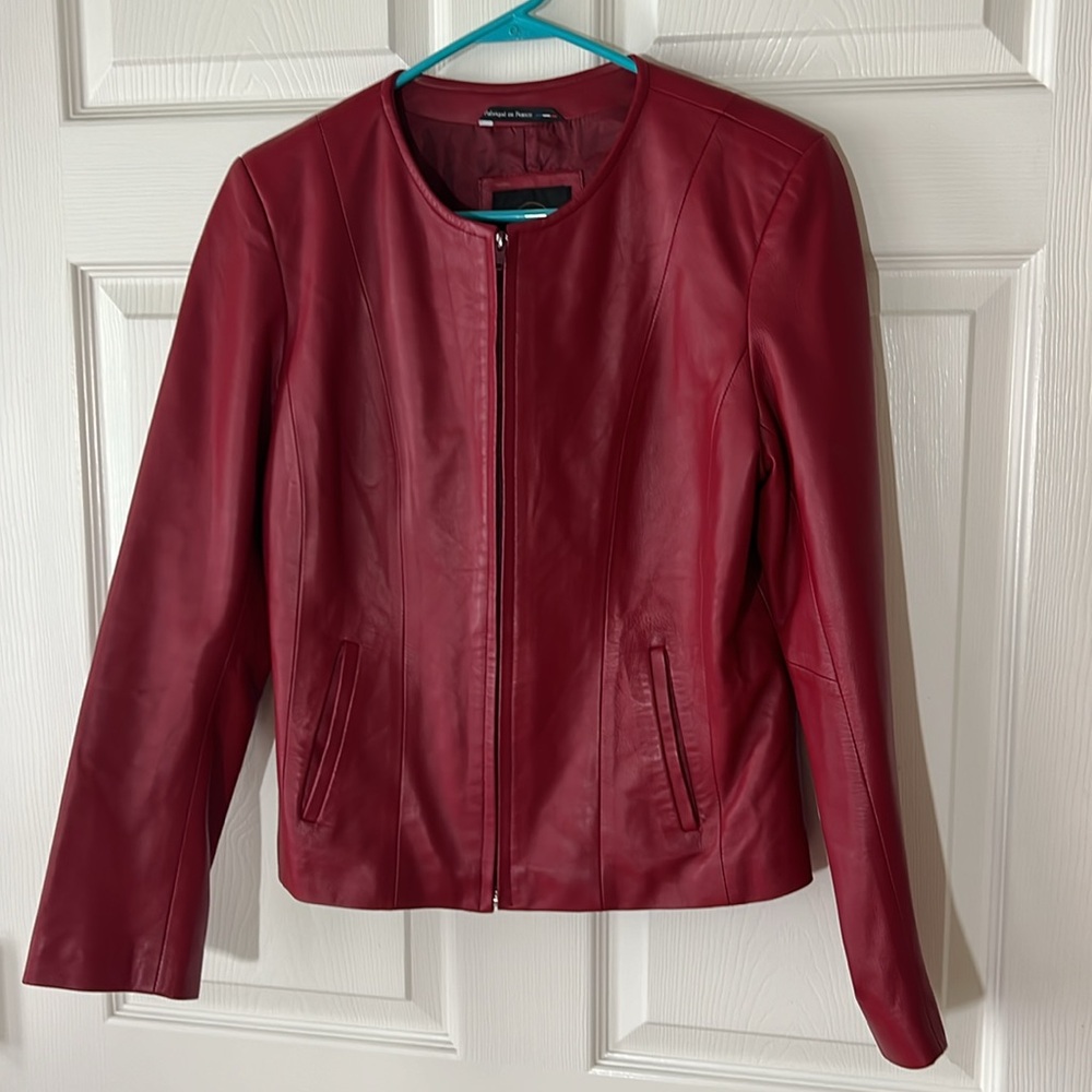 La Canadienne Made in‎ France RED 100% Lamb Leather Jacket, Sz 42